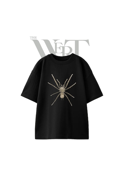 Thewert Translucent Spider Tasarım Baskılı Ünisex Siyah Oversize T-shirt