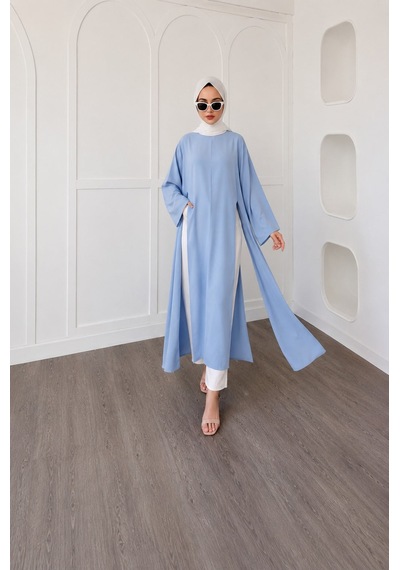 Unika Boutique Kadın Uzun Yırtmaçlı Abaya Tunik mavi