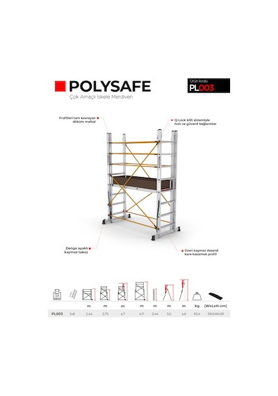 Çağsan PL003 2x8 Basamaklı Polysafe Çok Amaçlı İskele Merdiven