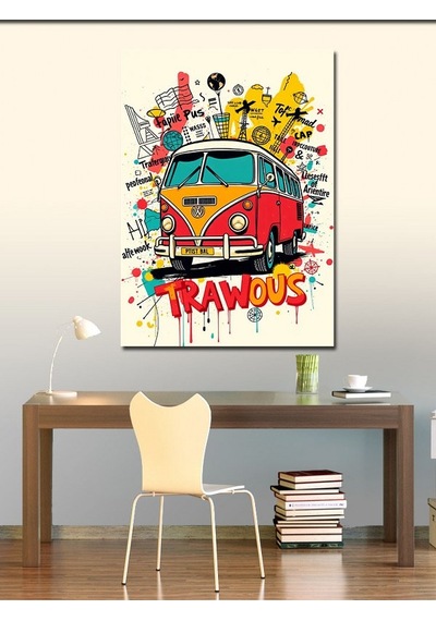 Kanvas Tablo Renkli Çizim Karavan 70cmx100cm