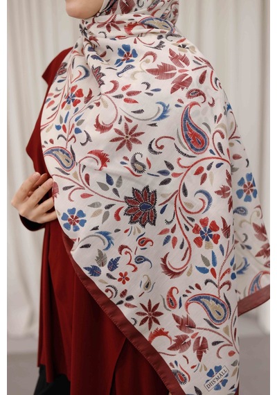 Mimiyum Rüya Desen-soft Şal Bordo Beyaz Çok Renkli