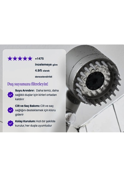Truva 5 Adet Yedek Filtreli Kireç Önleyici Özellikli Duş Başlığı Gri