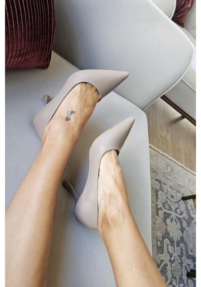 10 1109 Topukla Kadın Kadeh Topuklu 8 Cm Topuklu Stiletto Ayakkabı Vizon
