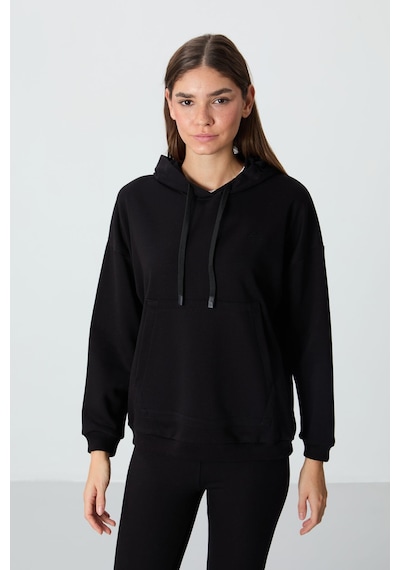 Tommy Life Siyah Kompakt Pamuklu Kalın Pürüzsüz Dokulu Kapüşonlu Oversize Fit Kadın Sweatshirt - 97291 Siyah