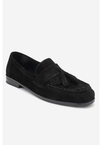 Luvishoes Luvi Shoes Lupen Siyah Süet Püsküllü Hakiki Deri Kadın Loafer Ayakkabı Siyah