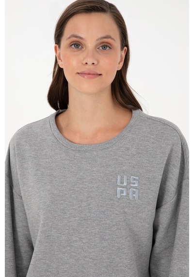U.S. Polo Assn. Kadın Gri Melanj Basic Bisiklet Yaka Sweatshirt 50296919-VR086