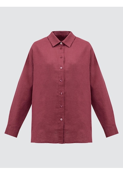 Jimmy Key Bordo %100 Keten Düz Kesim Uzun Kollu Dokuma Gömlek 5sw082558562