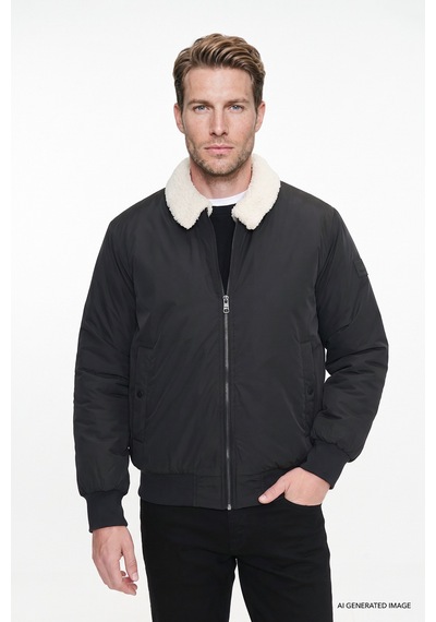 Wrangler Regular Fit Gömlek Yaka Cepli Erkek Bomber Ceket W2620029001 Siyah