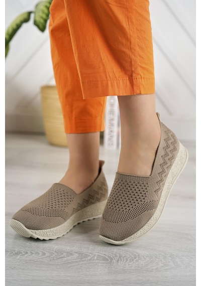 Nesilshoes Nesil Shoes Aky 055 Vizon Triko Yazlık Kadın Ayakkabı