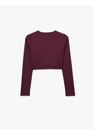 Koton Slim Fit Uzun Kollu Bisiklet Yaka Spor Crop Tişört Bordo 7wak10092nk