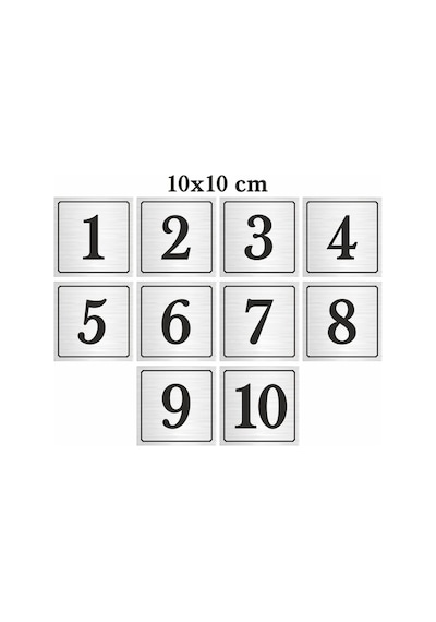 Metal Kapı Masa Dolap Numarası, Posta Kutusu Numarası 10x10 Cm 1 -10 Gümüş