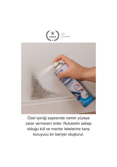 Premium Anti Küf Yalıtım Boyası Sprey Beyaz Rutubet Oluşumunu Engeller Duvar Derleme Önleyici 500 Ml