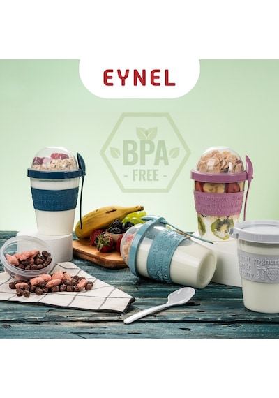 Eynel 1 Adet Take N Go Kaşıklı Hazneli Meyveli Yoğurt Kabı Piknik Iş Atıştırmalık Müsli Granola Süt Bardak Çok