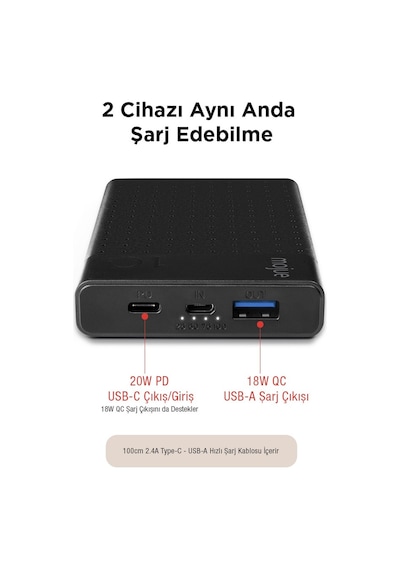 Mojue By Ttec Pb07 10.000mah 20w Pd-qc Usb-c Apple Uyumlu iPhone Hızlı Şarj Teknolojili Akım Korumalı Powerbank