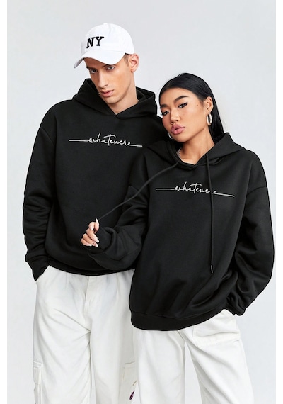 Whatever Baskılı Oversize Sweatshirt Siyah