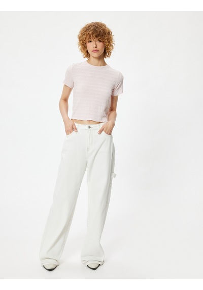 Koton Bürümcük Tişört Crop Kısa Kollu Bisiklet Yaka Slim Fit Pembe 4sal11110ık Gül