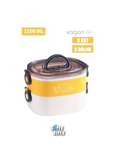 Vagonlife 1200 Ml İki Kat Üç Bölme Paslanmaz Çelik Bento Lunch Box fflbox50251