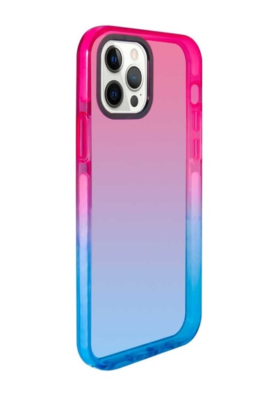 Apple Uyumlu  iPhone 12 Pro Max Kılıf Zore Renkli Punto Kılıf Pembe-Mavi