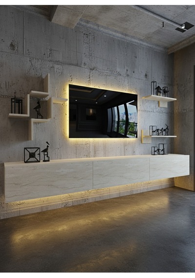 Resital Duvara Monte Ledli 270 Cm Tv Ünitesi Duvar Raflı - Ll6045 Traverten