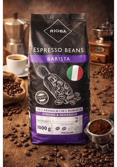 Barista Espresso Çekirdek Kahve 1 Kg %55 Arabica %45 Robusta Rioba Silver Yeni Seri