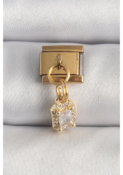 Mey İthalat 316l Çelik Gold Renk Sallantı Zirkon Taşlı Kare Model Nomination Charm Diğer