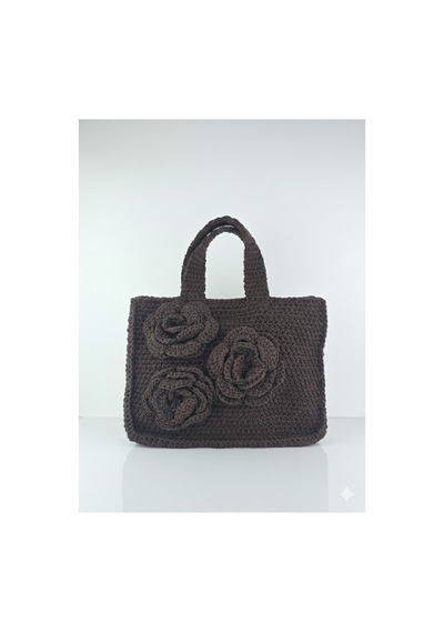 Elörme El Çantası Mango Model İp Örme Kahverengi 24x26 Kahverengi