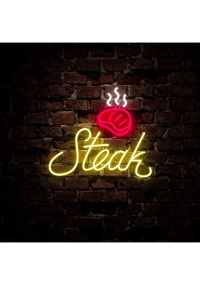 Steak Yazılı Ve Şekilli Neon Tabela Çok Renkli