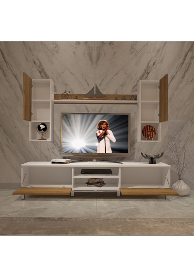 Decoraktiv Eko 5da Mdf Dvd Krom Ayaklı Tv Ünitesi Tv Sehpası Beyaz - Pera