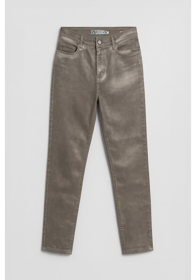 Blue White Kadın Yüksek Bel Parlak Mum Kumaş Straight Fit Jean Pantolon Taş 36