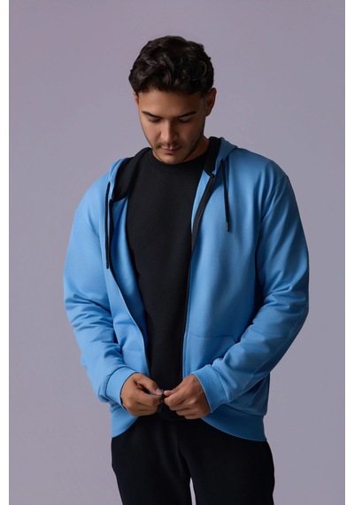 Defys Defy S Erkek Oversize Kapüşonlu Fermuarlı Cepli Sweatshirt Mavi - 527577758 Mavi