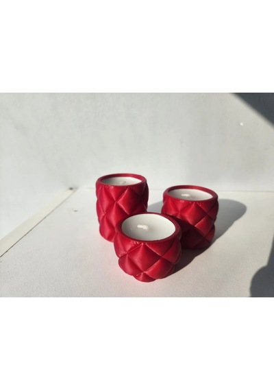 Kapitone Desen 3'lü Tealight Mumluk Seti - Mum Hediyeli Kırmızı