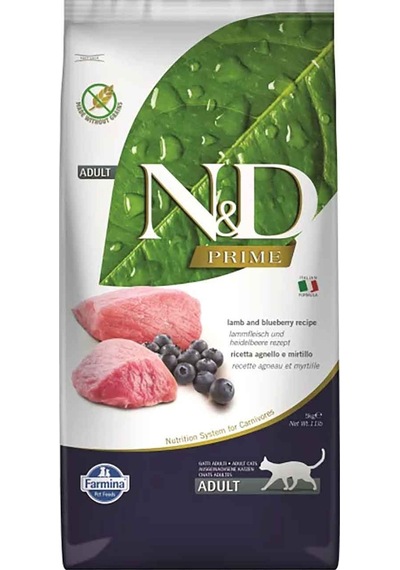 N&D Prime Kuzu Etli ve Yaban Mersinli Tahılsız Yetişkin Kedi Maması 1500 G
