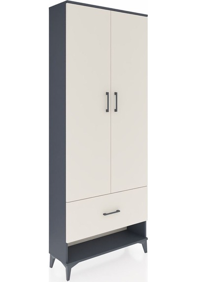 Arges Dolap 4 Raflı Tek Çekmeceli 2 Kapaklı 88x30x221 Antrasi... Antrasit