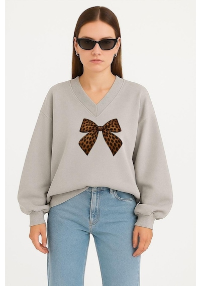 Benroma Kurdela Baskılı Ünisex V Yaka Sweatshirt Çok Renkli