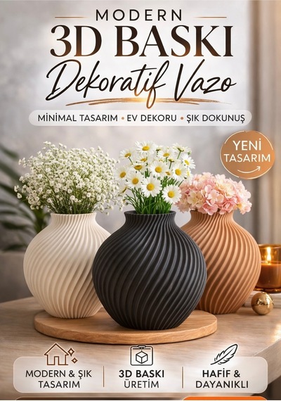 Modern 3d Baskı Dekoratif Vazo Minimal Tasarım Ev Dekoru Salon Masa Vazosu 19x19cm Beyaz