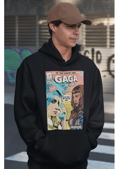 Sevbano Tasarım Lady Gaga With Beyonce Baskılı Unisex Oversize Şarkıcı Ho Siyah