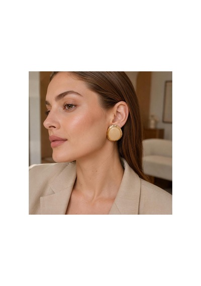 Gold Renk Krem Taşlı Büyük Boy Bombeli Stud Küpe Krem - 886706113 Krem - 886706113 Krem