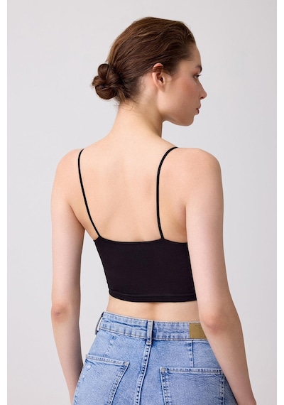 Cottonhill Pamuklu İnce Askılı Kadın Crop Top Büstiyer 2'li Paket Renkli Çok Renkli