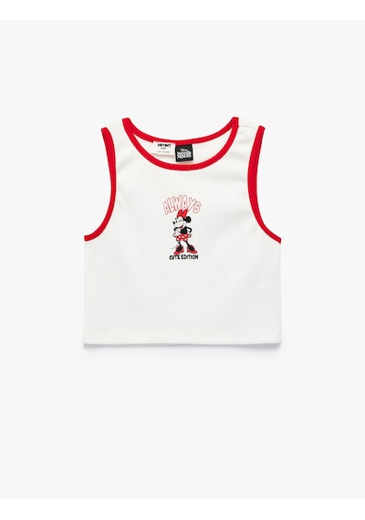 Koton Minnie Mouse Baskılı Pamuklu Bisiklet Yaka Lisanslı Atlet Ekru 6skg30081ak