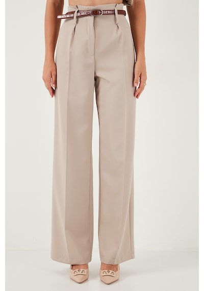 Lela Wide Leg Yüksek Bel Geniş Paça Palazzo Bayan Pantolon 65271262 Taş