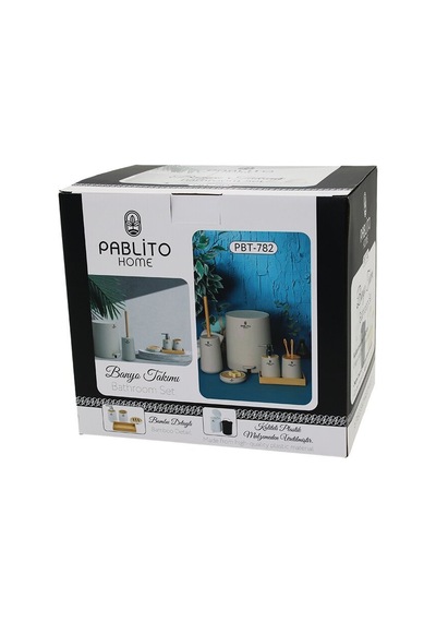 Pablito Home Pbt-782 6 Parça Yuvarlak Banyo Seti Bambu Detaylı - 4'li Paket Diğer