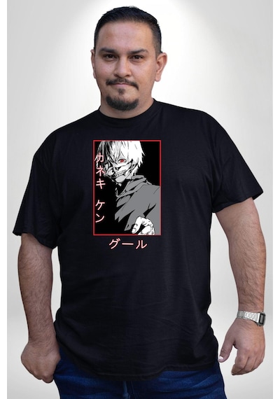 Angemiel Kaneki Ken Kuma Japon Anime Şeytan Siyah Büyük Beden Erkek Kadın Unisex Basic Ön Baskılı Tişört Siyah