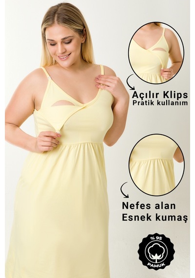 Parlingerie Hamile Lohusa Geceliği İp Askılı Sarı