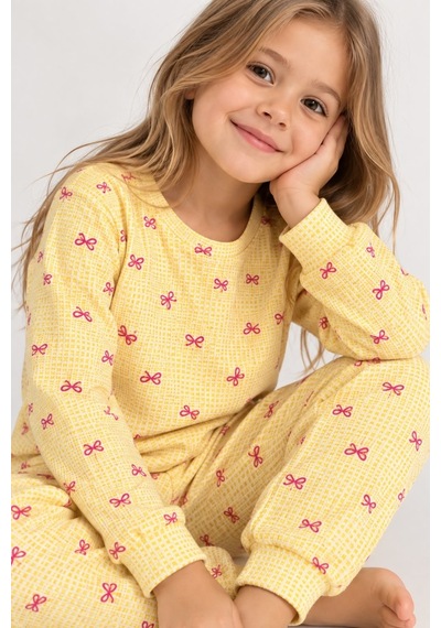 Free Beka Desenli Bisiklet Yaka %100 Pamuklu İnterlok Kumaş Kız Çocuk Uzun Kollu Pijama Takımı Sarı Free Beka Desenli Bisiklet Yaka %100 Pamuklu İnterlok Kumaş Kız Çocuk Uzun Kollu Pijama Takımı Sarı