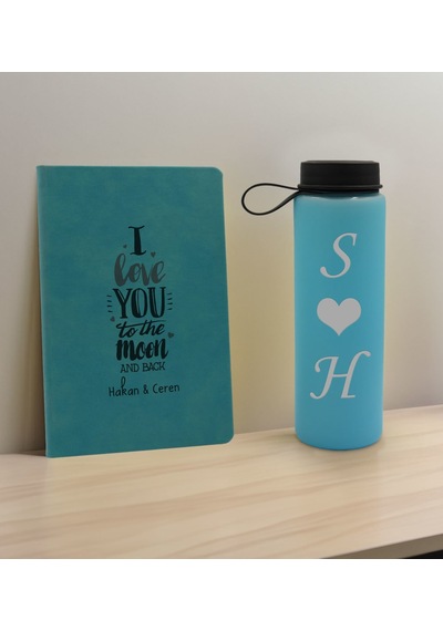 Bk Gift Sevgiliye Özel İsimli Turkuaz Defter Ve Cam Matara Hediye Seti-7, Sevgiliye Hediye, Sevgililer Günü, Yeni İş Hediyesi