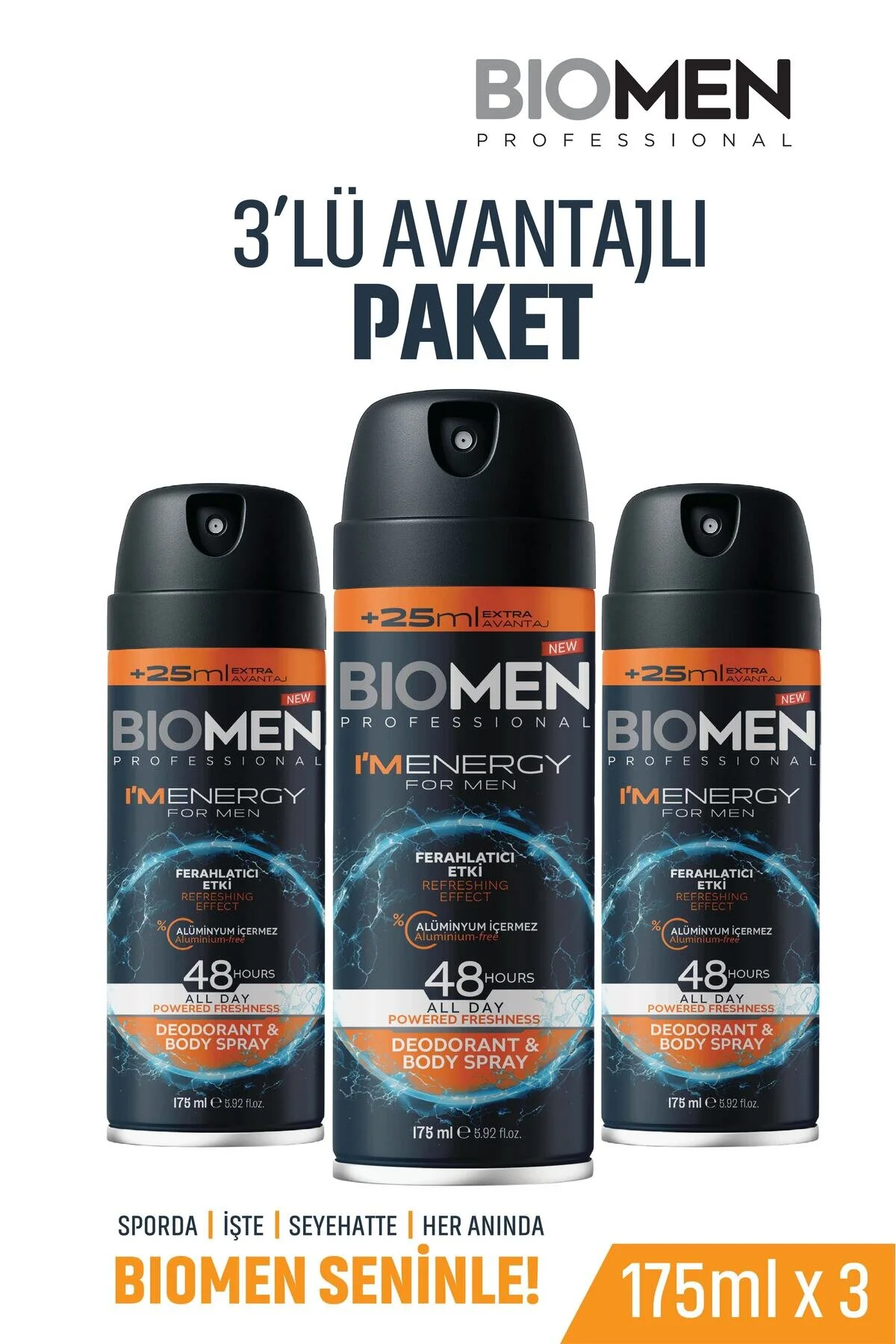 Deodorant & Body Sprey For Men Ferahlatıcı Etki I'm Energy 3x 175 Ml