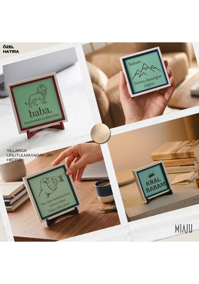 Hayatımdaki En Güzel İsim Yazılı Modern Obje, Babaya Özel Aslan Tasarımlı 10x10 Cm Dekoratif Tasarım