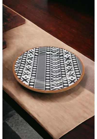 Mona 6 Kişilik Siyah Desenli Porselen Pasta Tatlı Tabağı Seti - 20cm