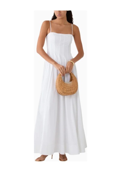Staud Wylie Maxi Dress, Kadın Maksi Elbise, Pamuk & Spandeks, Şık Ve Rahat Beyaz