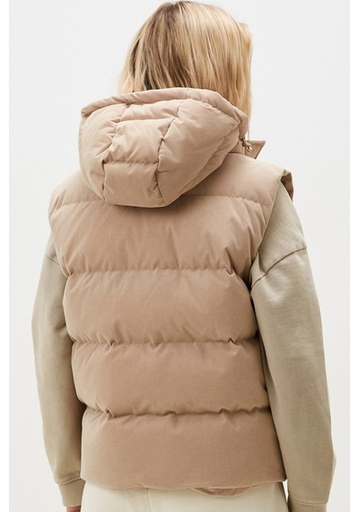 Lacoste Down Fill Water Resistant Womens Vest Kadın Su İtici Sabit Kapüşonlu Kaz Tüyü Yelek Bej